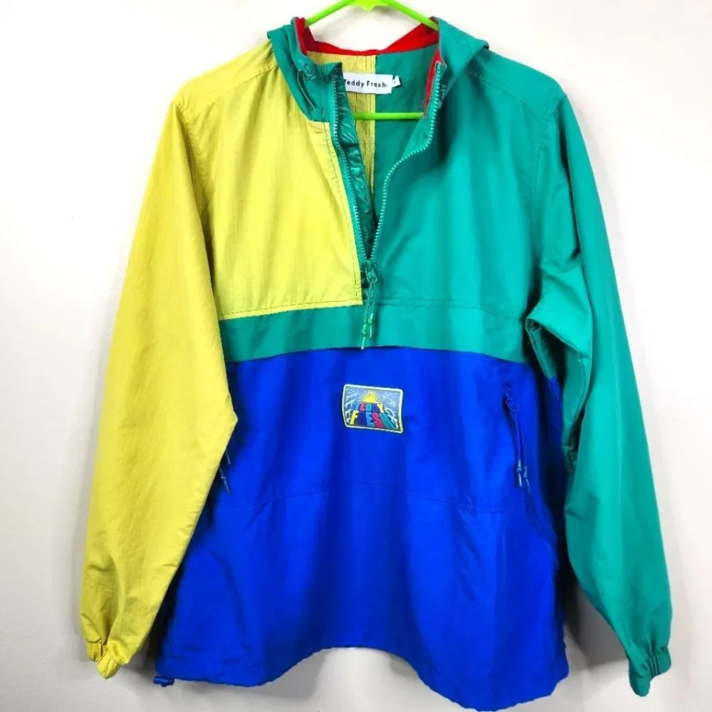 RARE Teddy Fresh 1/2 Zip Long Sleeve Colorblock Windbreaker Pullover Jacket M